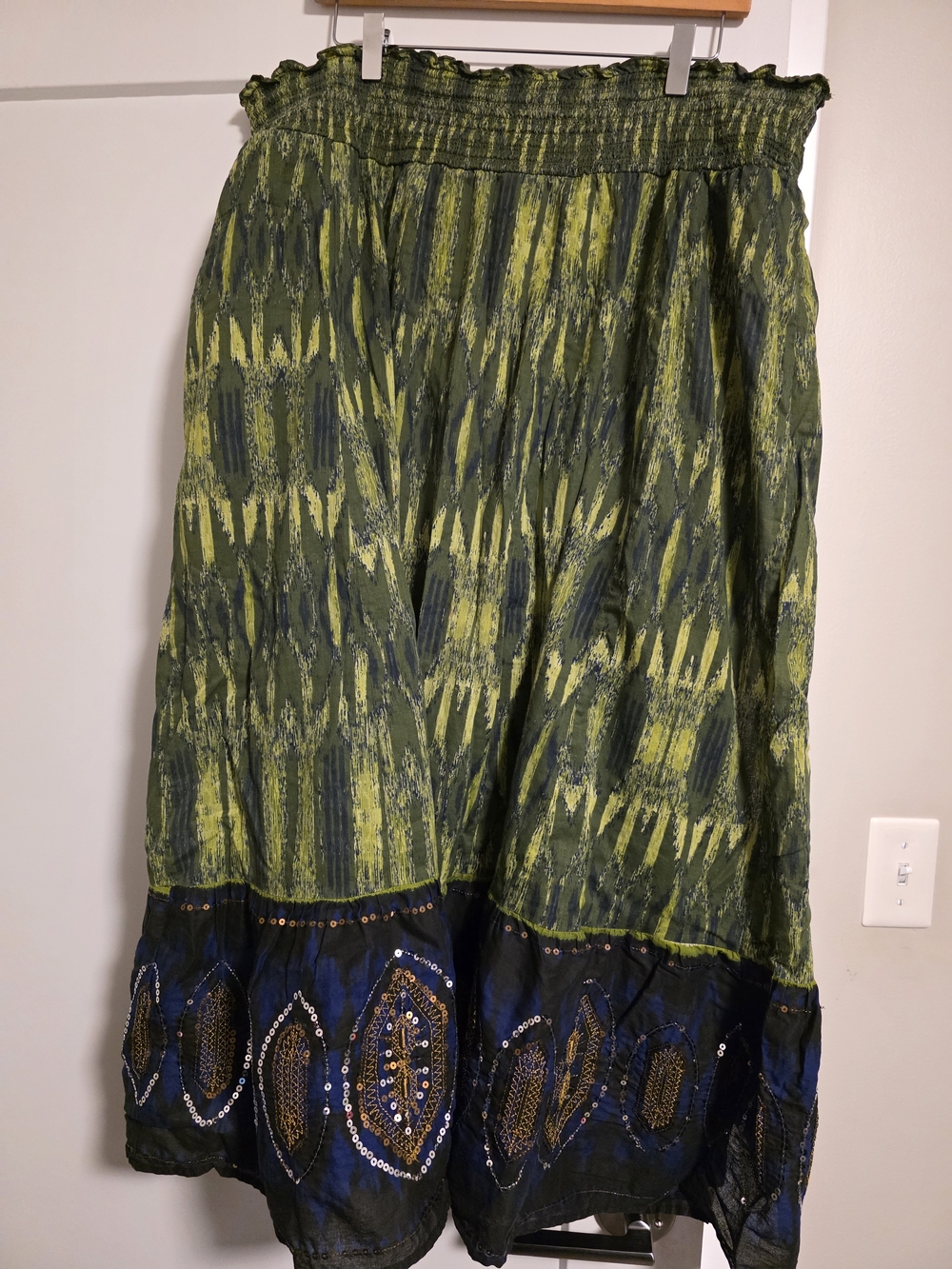 Lane Bryant Green Patterned Maxi Skirt with Embellished Hem